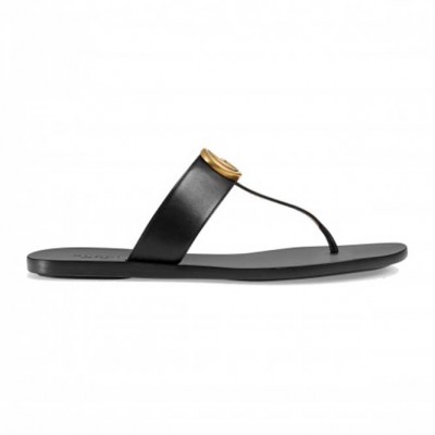 GUCCI LEATHER THONG SANDAL WITH DOUBLE G 497444 A3N00 1000