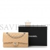 CHANEL CAVIAR QUILTED MEDIUM DOUBLE FLAP BEIGE CLAIR SILVER HARDWARE (25*15*7cm)