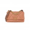 CHANEL LAMBSKIN QUILTED MEDIUM CHANEL 19 FLAP LIGHT BROWN GOLD HARDWARE (25*17*8cm)