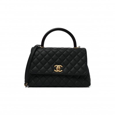 CHANEL CAVIAR LIZARD EMBOSSED QUILTED SMALL COCO HANDLE FLAP BLACK GOLD HARDWARE (29*18*11cm)