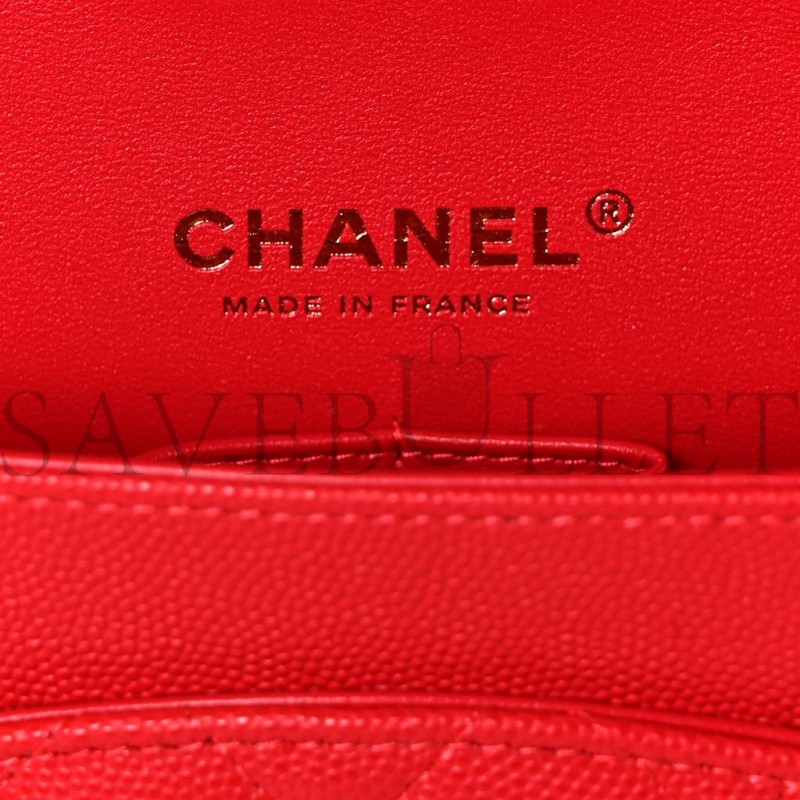 CHANEL CAVIAR QUILTED MEDIUM DOUBLE FLAP RED ROSE GOLD HARDWARE (25*15*6cm)