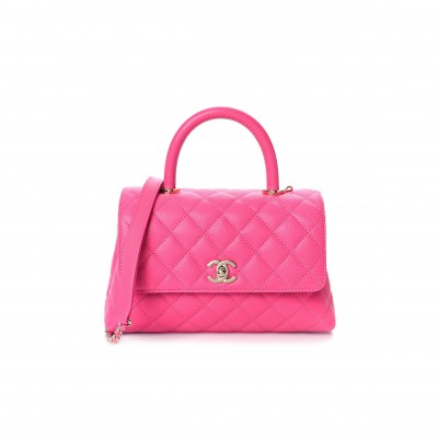 CHANEL CAVIAR QUILTED MINI COCO HANDLE FLAP PINK ROSE GOLD HARDWARE (23*15*10cm)