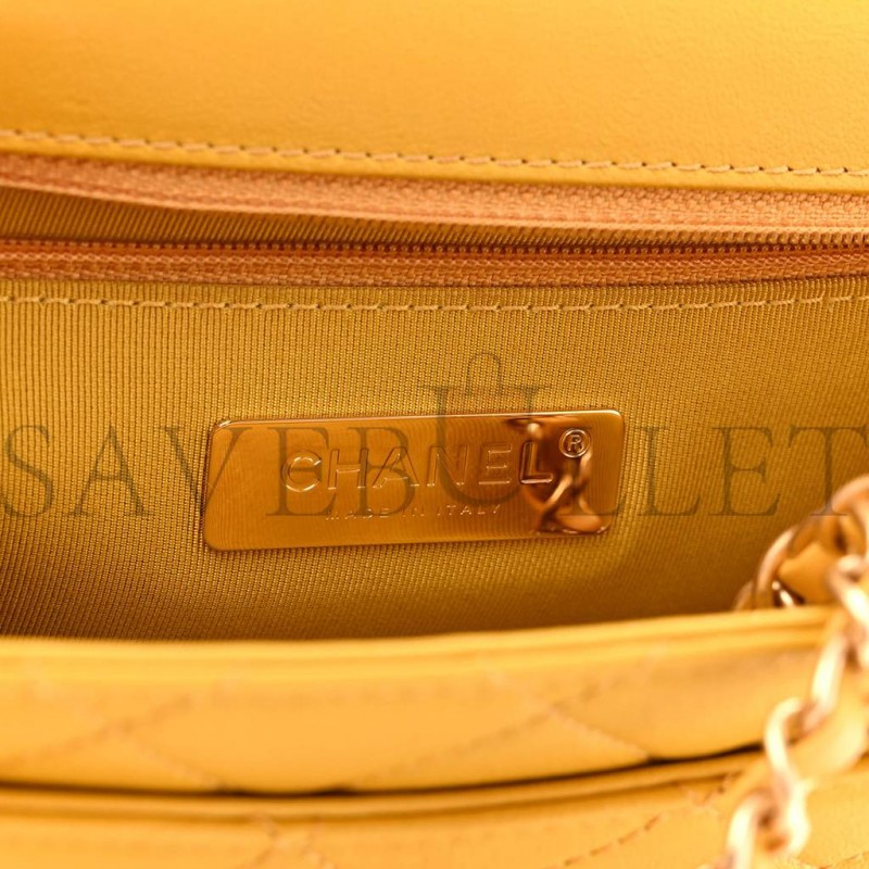 CHANEL LAMBSKIN QUILTED SMALL CHAIN INFINITY TOP HANDLE FLAP YELLOW GOLD HARDWARE (22.9*15.2*5.7cm)
