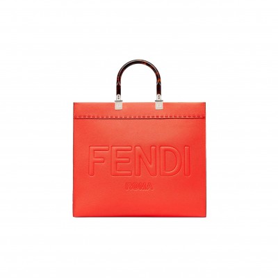 FENDI SUNSHINE MEDIUM - RED FULL GRAIN LEATHER SHOPPER 8BH386ALFYF0H46 (35*31*17cm)