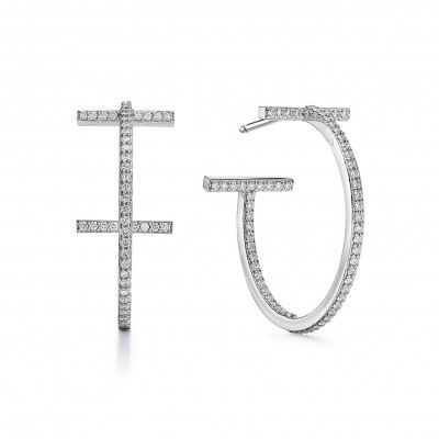 Tiffany T Diamond Hoop Earrings in 18k White Gold